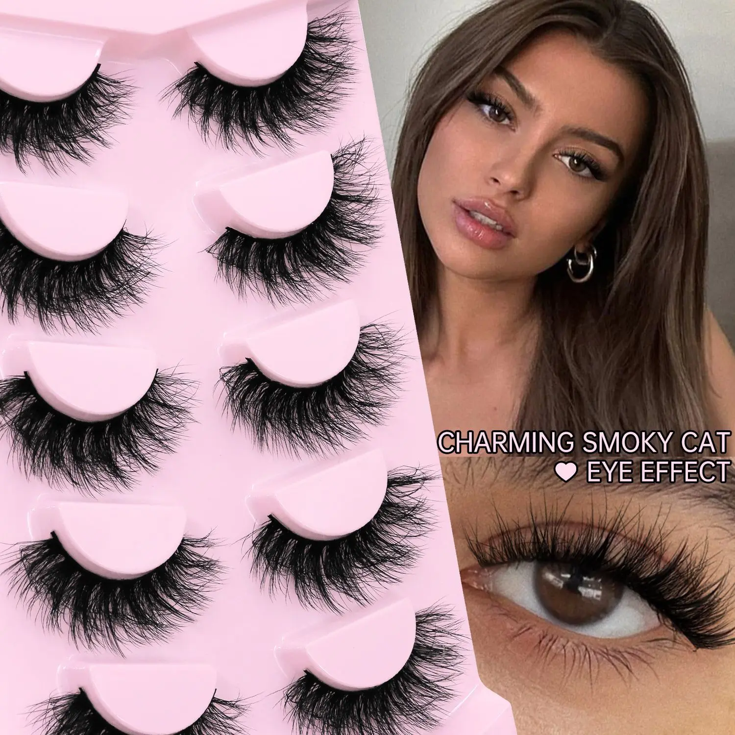 

5D Plush False Eyelashes with Stiff Stem Plush and Fluffy Natural Wild Eye Makeup Curled and Voluminous False Eyelashes