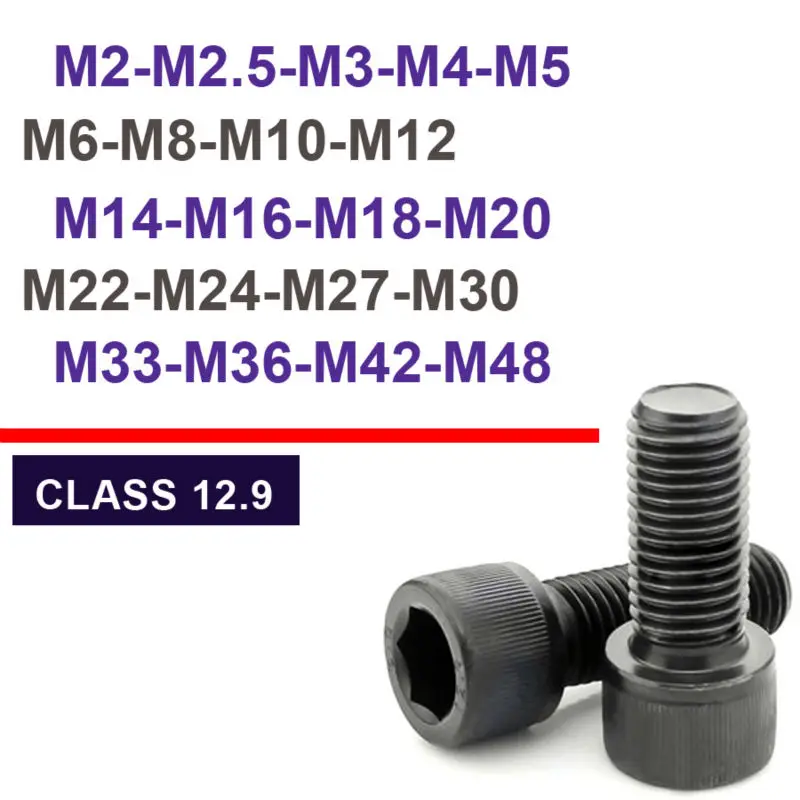 M12 Hex Socket Bolt DIN912 Metric Thread Alloy Steel Screw 16mm-580mm ,A001