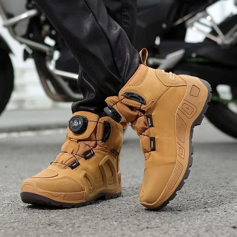 JG WOLVES Men Women Motorcycle Riding Boots Waterproof Cowhide Leather Breathable Anti-Slip Wear-Resistant Touring Moto Shoes