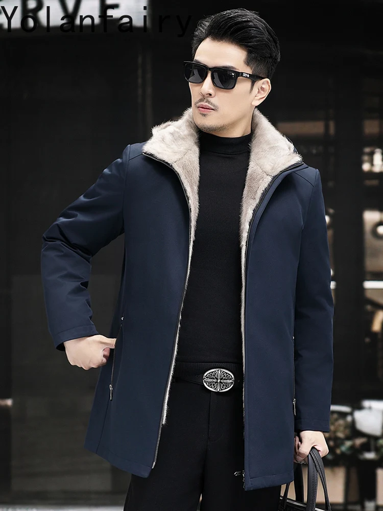 YOLANFAIRY парки из натурального меха, мужская одежда, 2021, съемная куртка с подкладкой из норкового меха, зимняя теплая куртка с капюшоном из натурального меха, мужская Abrigos