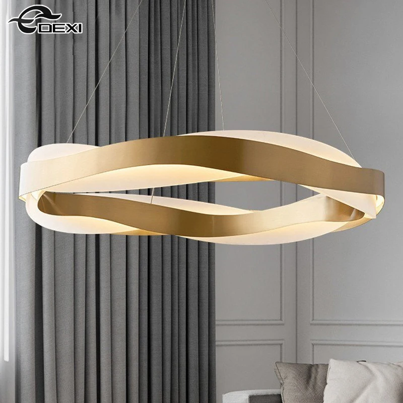 Nordic Villa Living Room Chandelier Dining Hall Bar LED Droplight Coffee Shop Lighting Lamp Three-Color Light Adjustable Height