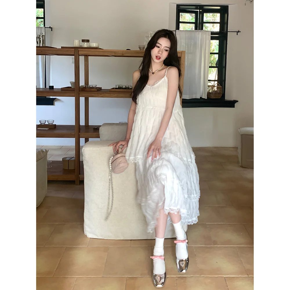 Vestidos femininos de linho em camadas com cordão maxi saia verão à beira-mar relaxado boêmio luz respirável confortável férias piquenique