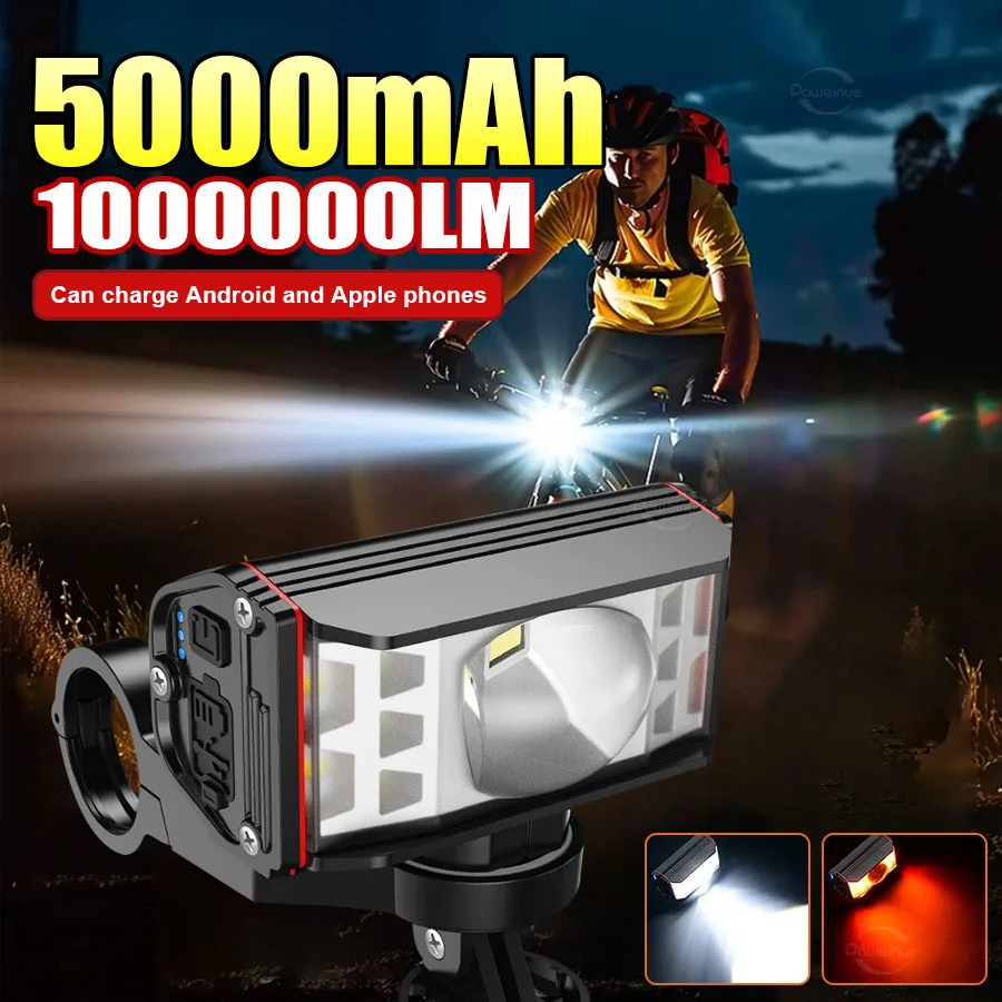 

NEW 5000mAh Bicycle Light 100000LM Super Bright Bike Headlight Flashlight Handlebar USB Charging MTB Road Cycling Highlight