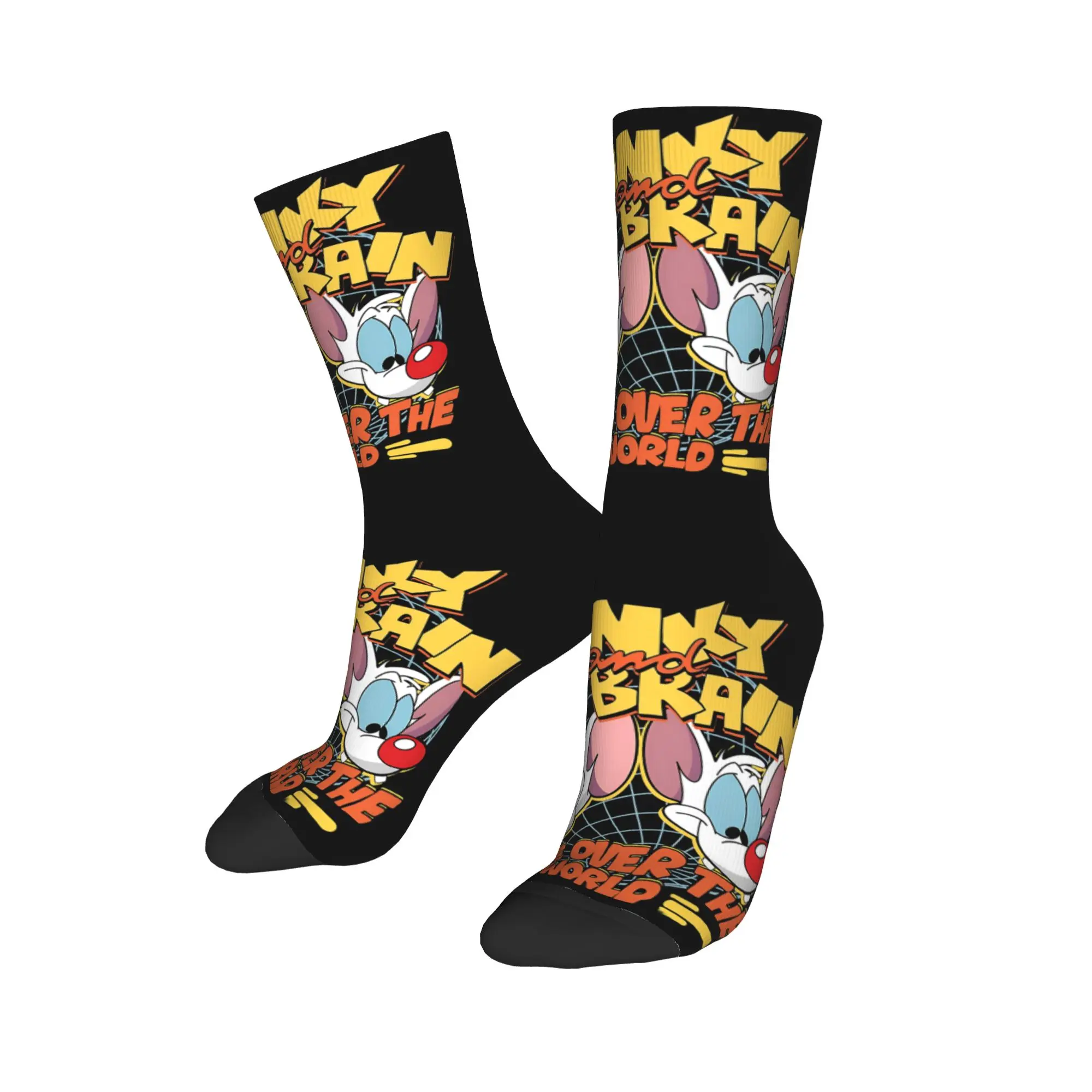 1 Pair Funny Crazy Sock for Men Take Over The World Vintage Hip Hop Vintage Pinky And The Brain Happy Pattern Printed Sock