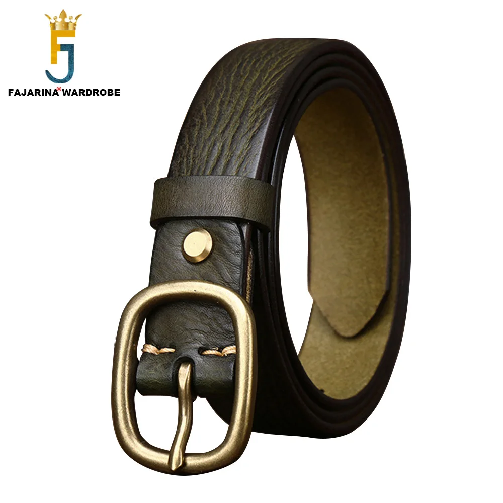 

FAJARINA Solid Cow Skin Leather Brass Pin Buckle Belt 28mm Wide