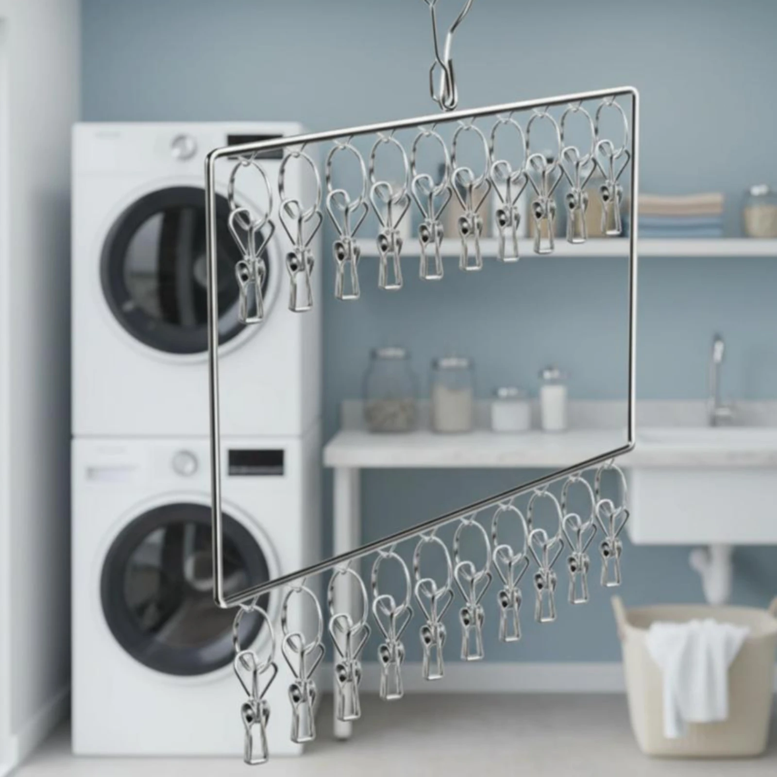 Sock Drying Hanger Space-Saving Multi-Clamp Clothes Hanger Household Storage Stainless Steel for Balcony