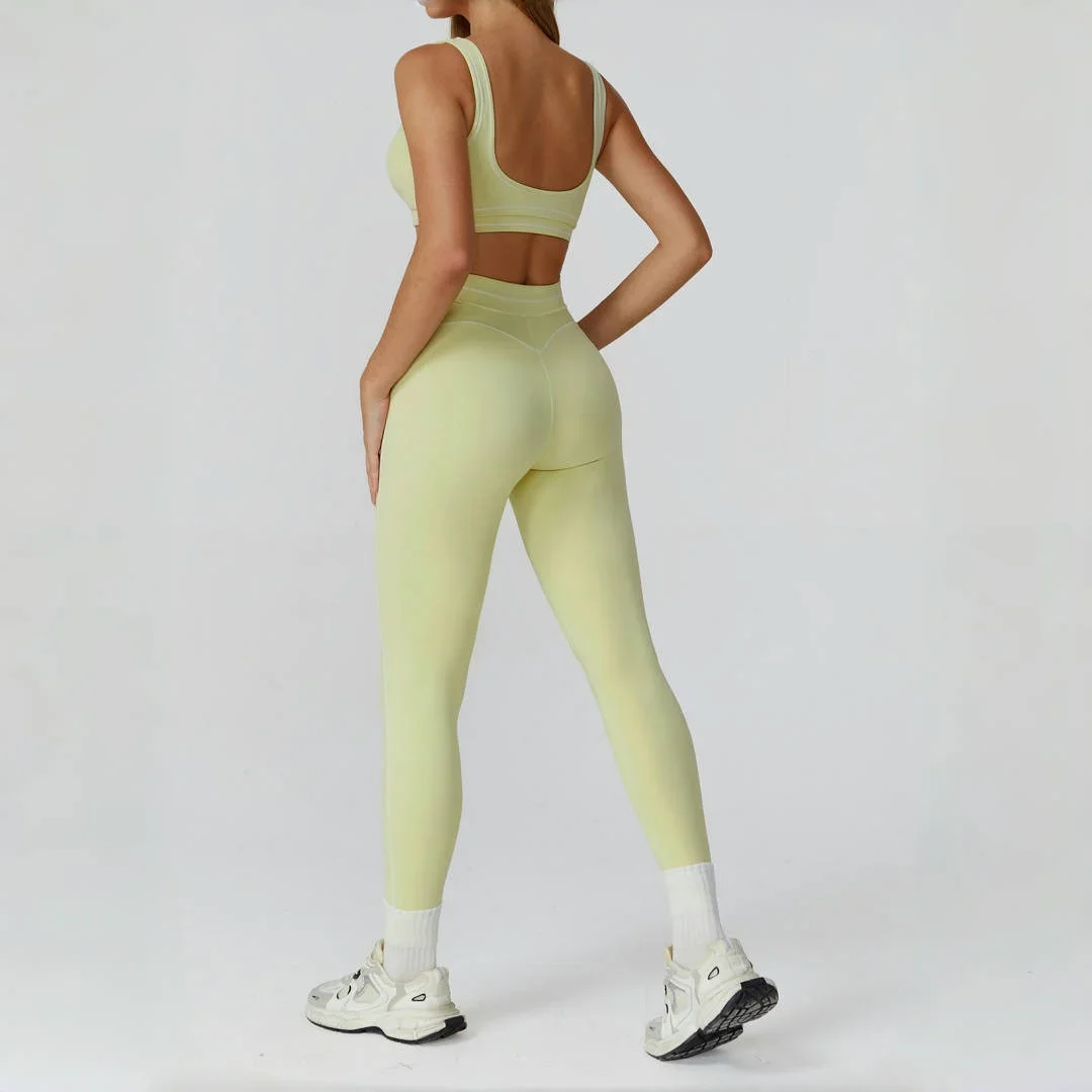 

Yoga Set Sports Fitness High Waist Peach Hip Backless Brushed Sports Bra 2pc Set Running Workout Clothes Gym Leggings Sportswear