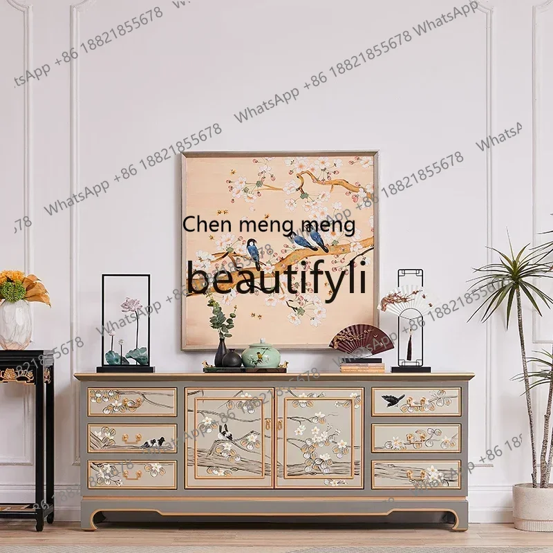 

A182 C Неоклассический светлый роскошный новый китайский ручная роспись цветов и птиц шампанского серый боковой шкафчик для крыльца из цельного дерева