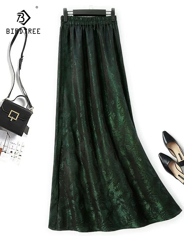 

BirdTree-Женские шелковые элегантные юбки 32 мм, жаккардовые с эластичной резинкой на талии, повседневная прямая юбка в стиле ретро, осень 2023 г. B59930CC