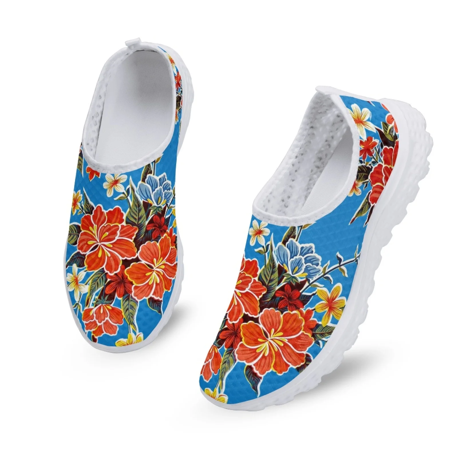 Colorful Tropical Flower With Bird Of Paradise Painting Flat Shoes For Lady Light Soft Mesh Sneakers Slip-on Loafers
