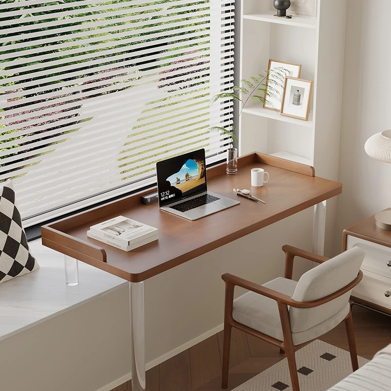 Solid wood suspended bay window desk custom acrylic high and low foot children's study table long and short legs  computer table