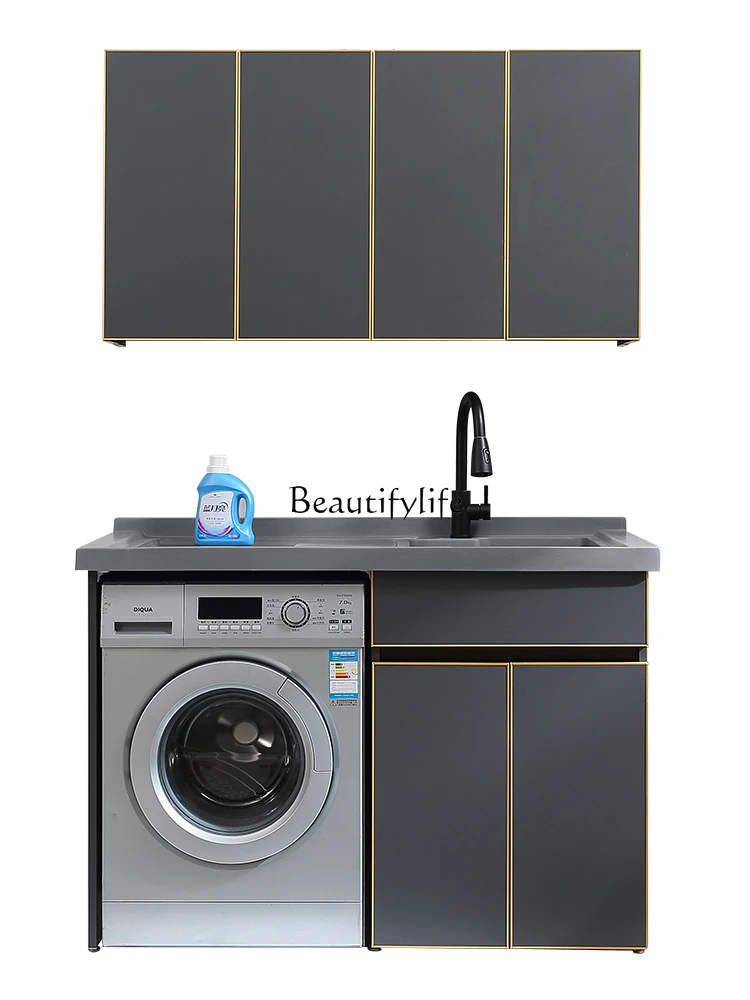 Alumimum Balcony Washing Machine Integrated Cabinet Combination Wash Wardrobe Inter-Platform Basin Sink with Washboard