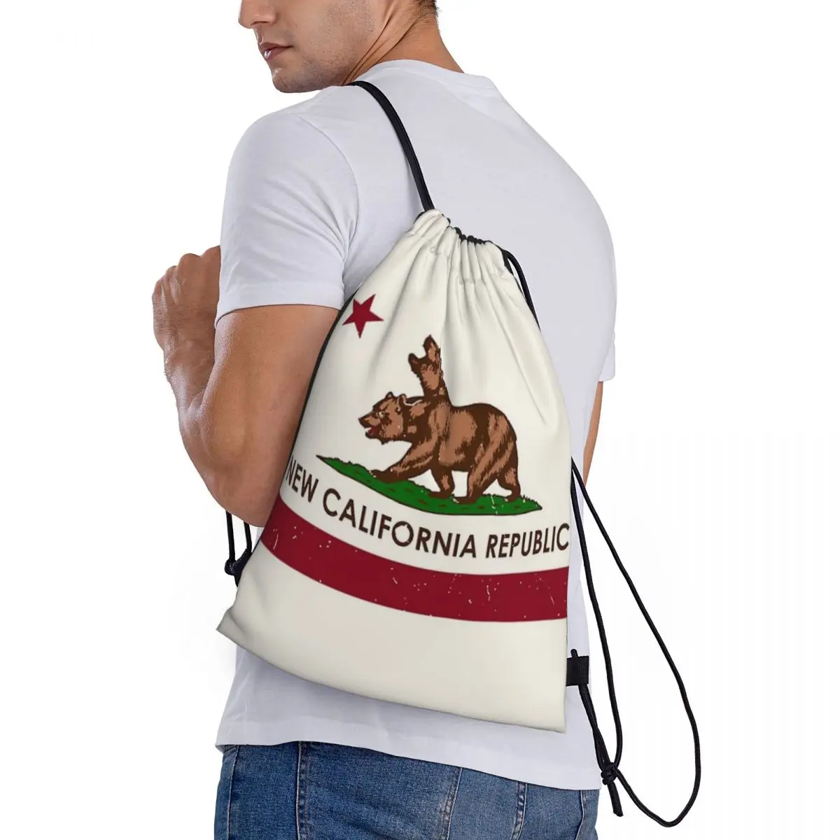 Mochila impermeable con nombre personalizado para deportes de natación y playa, mochila con cordón para exteriores, organizador Fallout, almacenamiento para gimnasio, nueva república de California