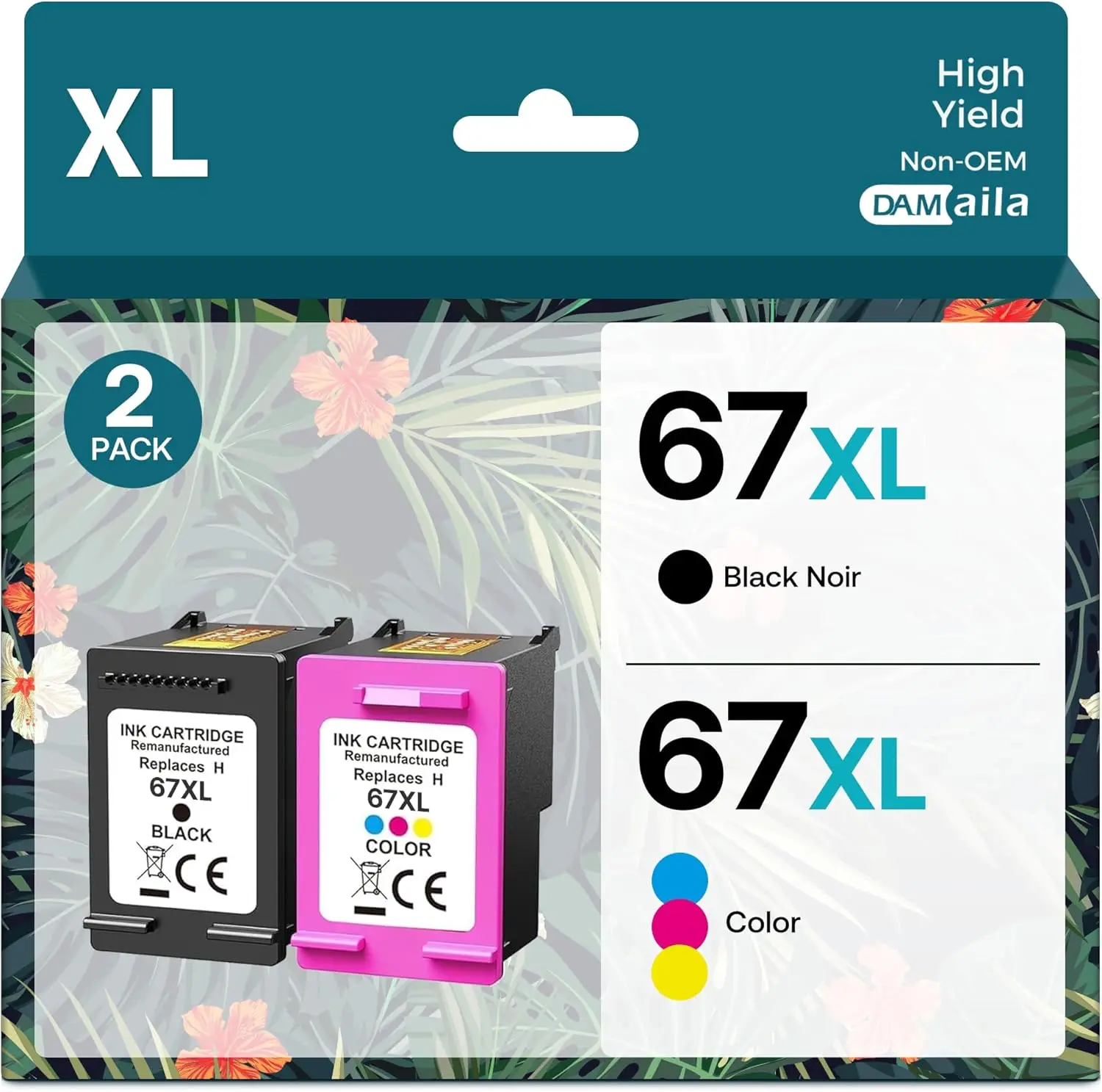 

67XL Printer Ink Replacement for HP DeskJet and Envy Printers, Black/Color Combo Pack, High-Quality Remanufactured Cartridges