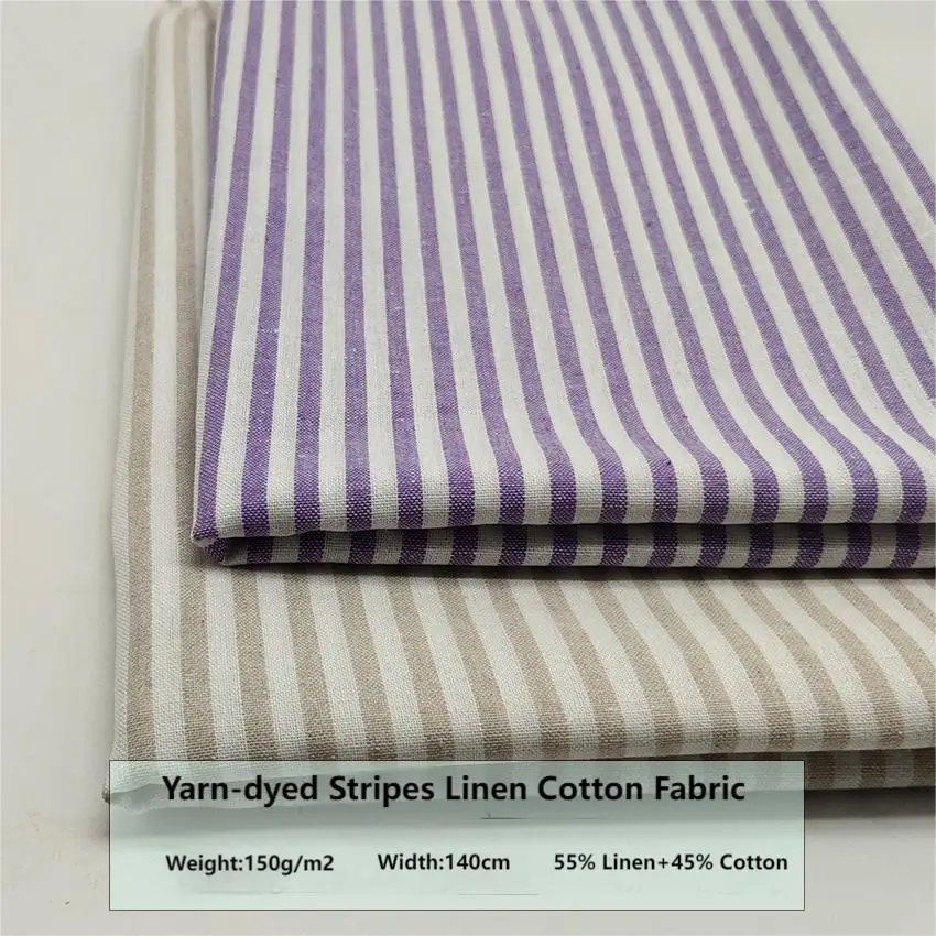 New Designer Fabric 55% Linen 45% Cotton yarn-dyed Stripes Linen Cloth Man Women Shirt Trousers Suit Clothing DIY Accessoreis