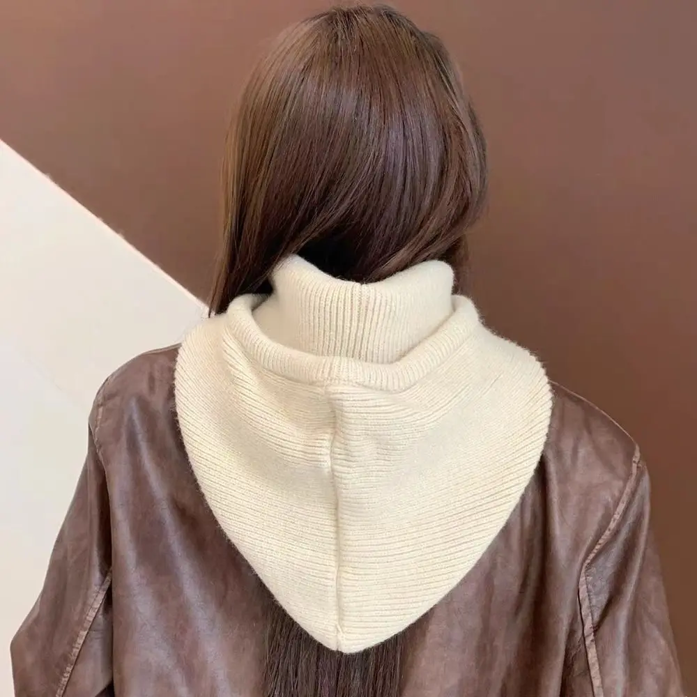 Fashion Knitted Balaclava Hat Hooded Thick Warm Head Hooded Hat Drawstring One-Piece Neck Collar Pullover Beanies Winter Outdoor
