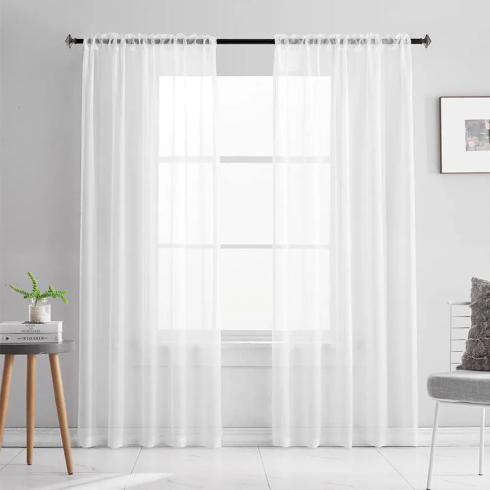 Customied White Sheer Curtains , Sheer White Curtains Light Filtering Rod Pocket Window Sheer Curtain