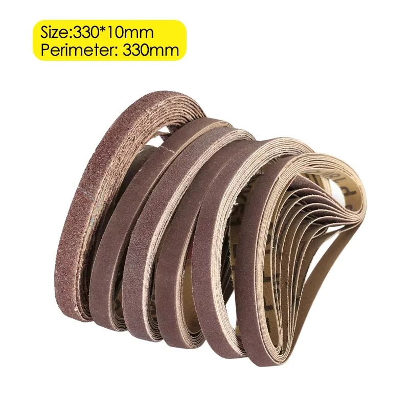 120PCS 330x10mm Abrasive Sanding Belt for 3/8 inch Air Belt Sander Angle Grinder Polishing Grinding Machine Car Metal