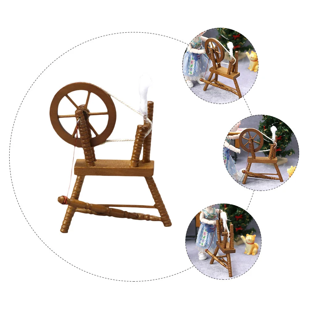 

Vintage Spinning Wheel Ornament Dollhouse Supplies Home Accessories Mini Furniture Model Accessory Kids Toys Small Decor