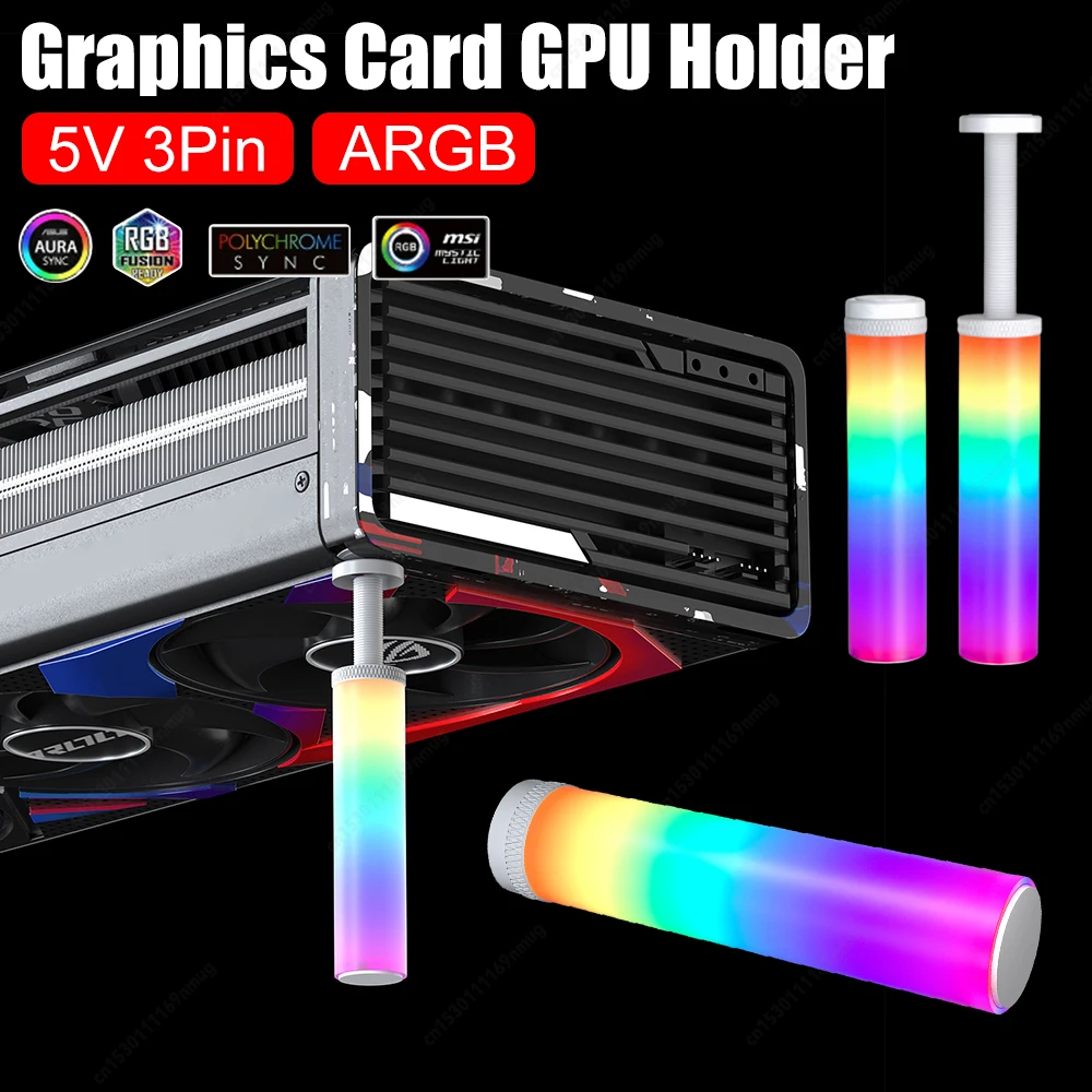 

5 В 3-контактный держатель видеокарты ARGB для графического процессора Регулируемый телескопический поворотный кронштейн для видеокарты из алюминиевого сплава для ATX/MATX/ITX