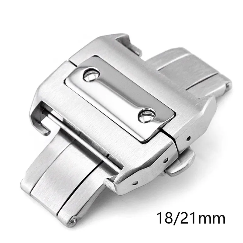 18 мм 21 мм складная пряжка с двойным нажатием, пряжка-бабочка, аксессуары для часов, пряжка из нержавеющей стали для Cartier Santos 100
