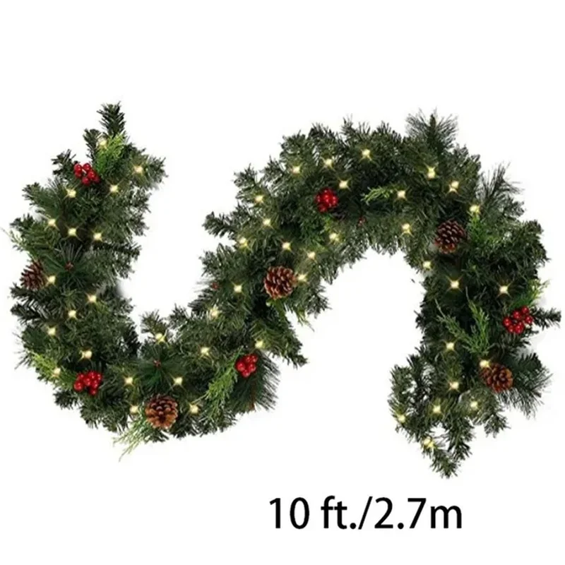 2.7M Christmas Artificial Green Garland Wreath Xmas Home Party DIY Christmas Decoration Pine Tree Rattan Hanging Decoration