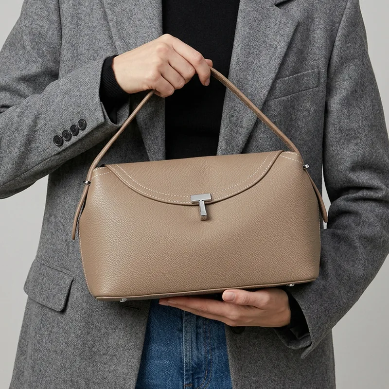 1pcs PU Crossbody Bag Hot Selling Women Retro T Metal Lock Underarm Bag  Dual-use Hand & Shoulder Bag Store Cosmetics Minimalist