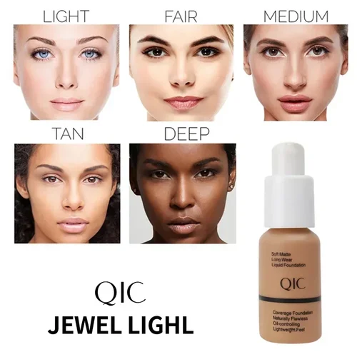 QIC 소프트 매트 쥬얼리 라이트 리퀴드 파운데이션, 보습 및 컨트롤 오일 핏, 밀 메이크업 BB 크림 컨실러 크림 