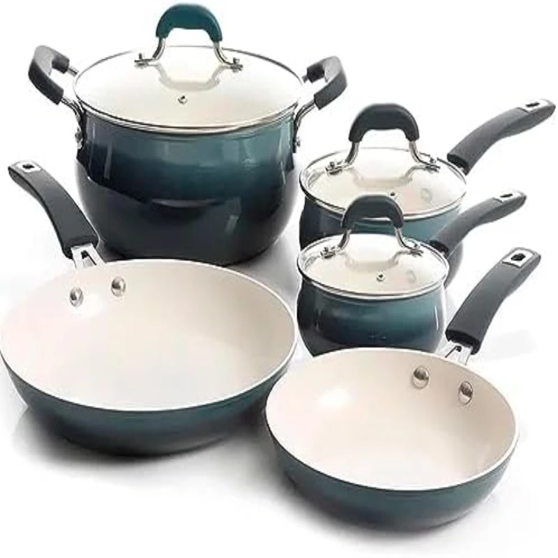 

Corbett Forged Aluminum Cookware Set with Ceramic Non-Stick-Induction Base-Soft Touch Bakelite Handle and Tempered Glass Lids, 8