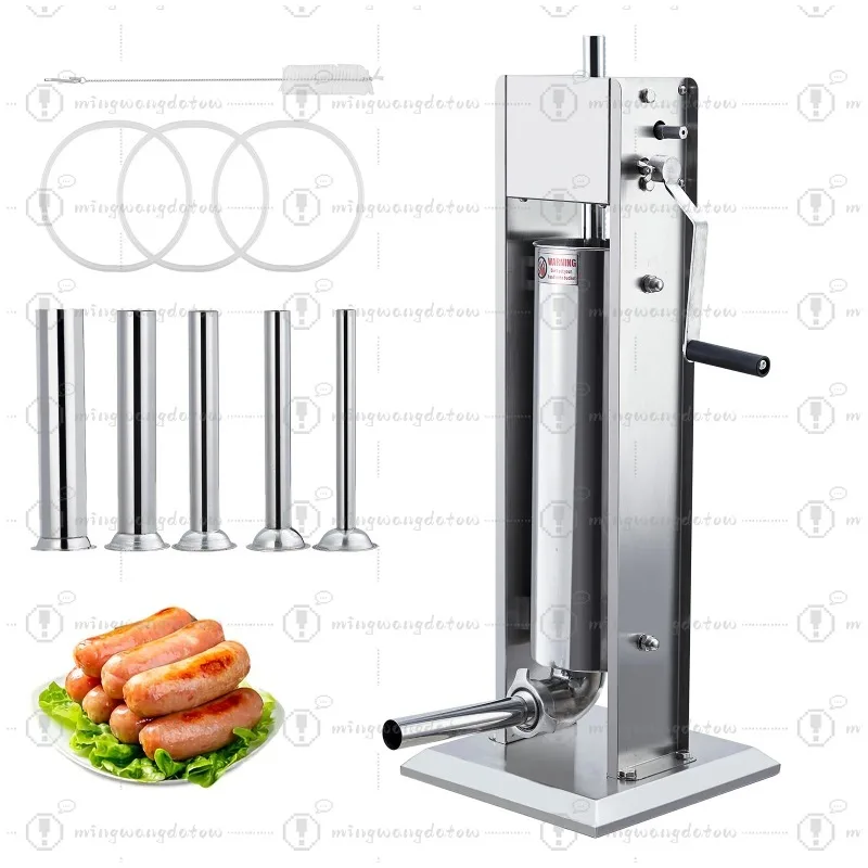 7L Manual Sausage Stuffer Stainless Steel Making Sausage Vertical Maker with 5 Stuffing Tubes Sausage Meat Filling Tool