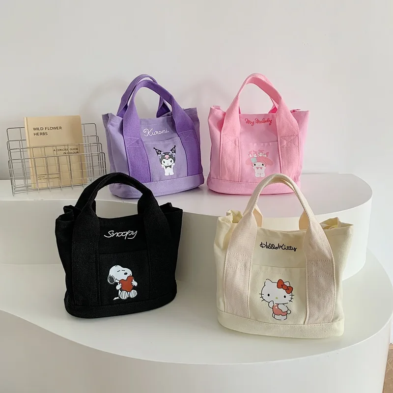 Hello Kitty My Melody Anime Kawaii Sanrio Multi-Pocket Commuter Tote Bag Cute Kuromi Canvas Printing Handbag Gifts for Girls