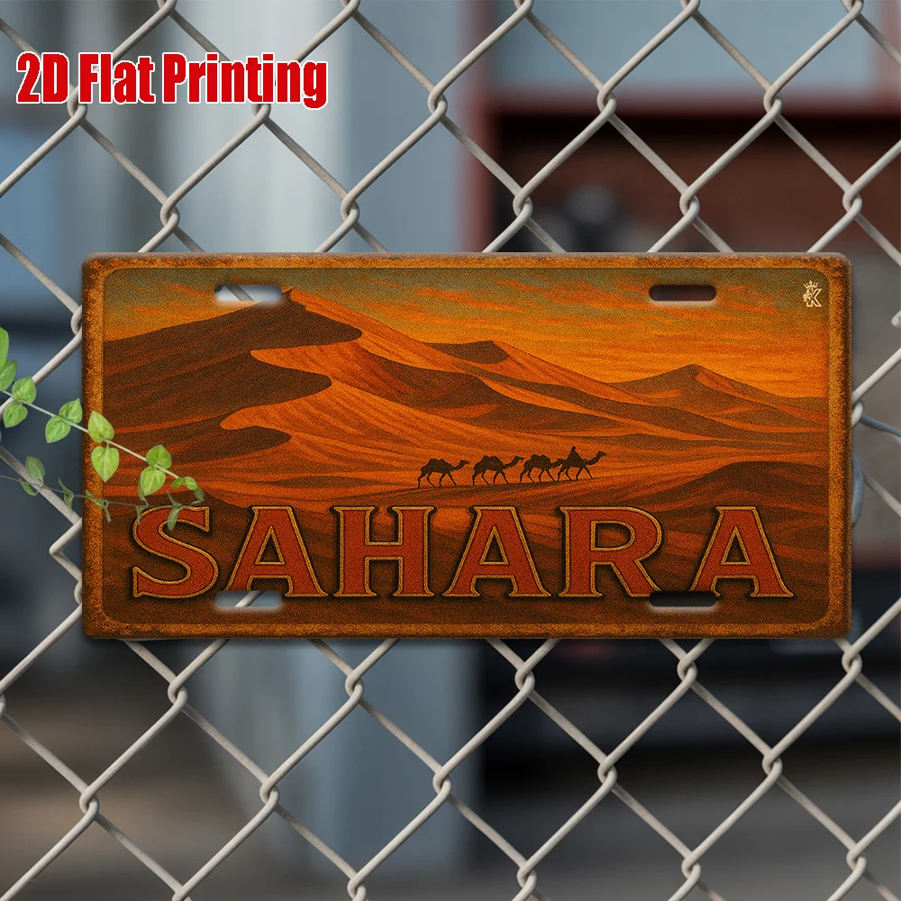 Printing, , Sahara Dunes Caravan Metal License Plate, Decorative Signs & Plaques , Vintage Aluminum Sign, Perfect for Desert