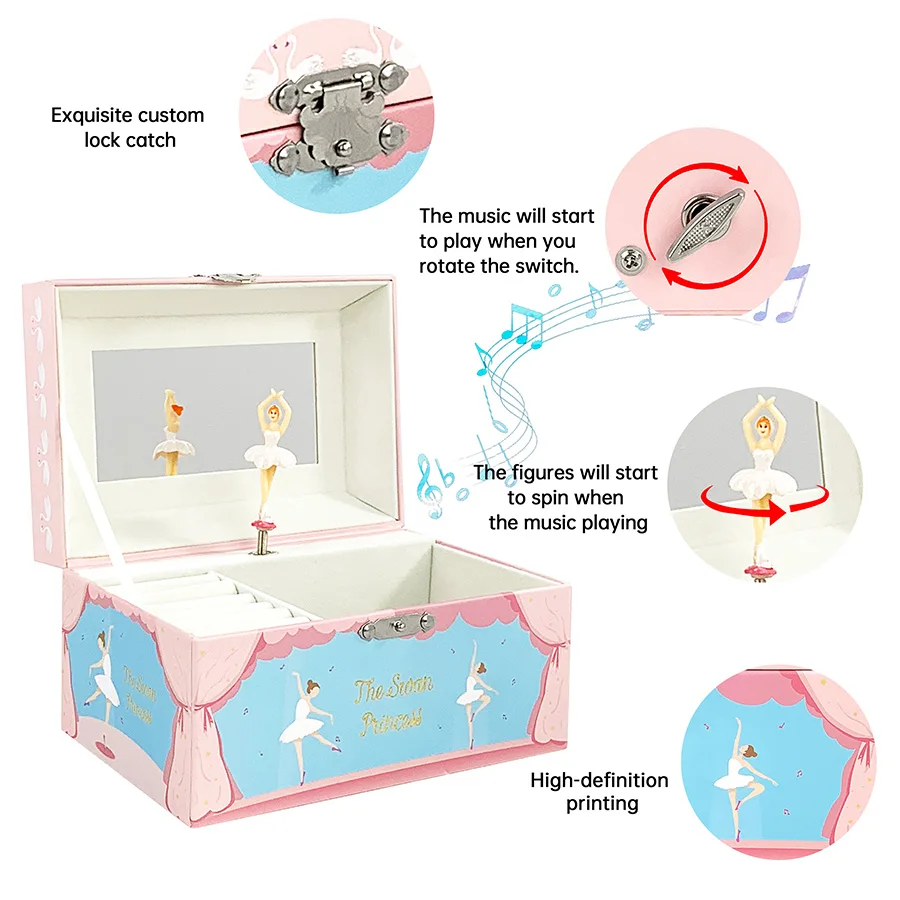 Hot New Arrival Popular Rotating Ballerina Musical Jewelry Box HD Mirror Velvet Lining Lockable Jewelry Organizer Ideal Birthday