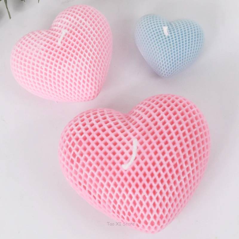 3D Grid Heart Silicone Candle Molds for DIY Valentine\'s Day Decor Scented Candle Molds Plaster Soap Chocolate Cake Baking Mould