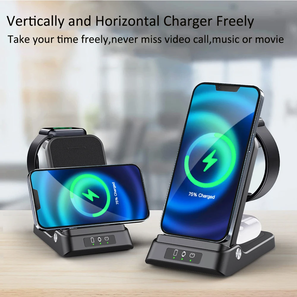 Wireless Charger 3 in 1 For iPhone 15 14 13 Pro Max 15W Qi Fast Charging Dock Station For Apple Watch Series 8 7 Chargers Stand