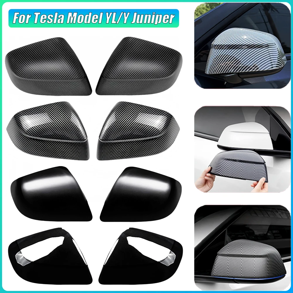 For Tesla Model Y Juniper/YL 2025-2027 Carbon Fiber Look Rearview Mirror Cover Scratch-Resistant Protective Accessory