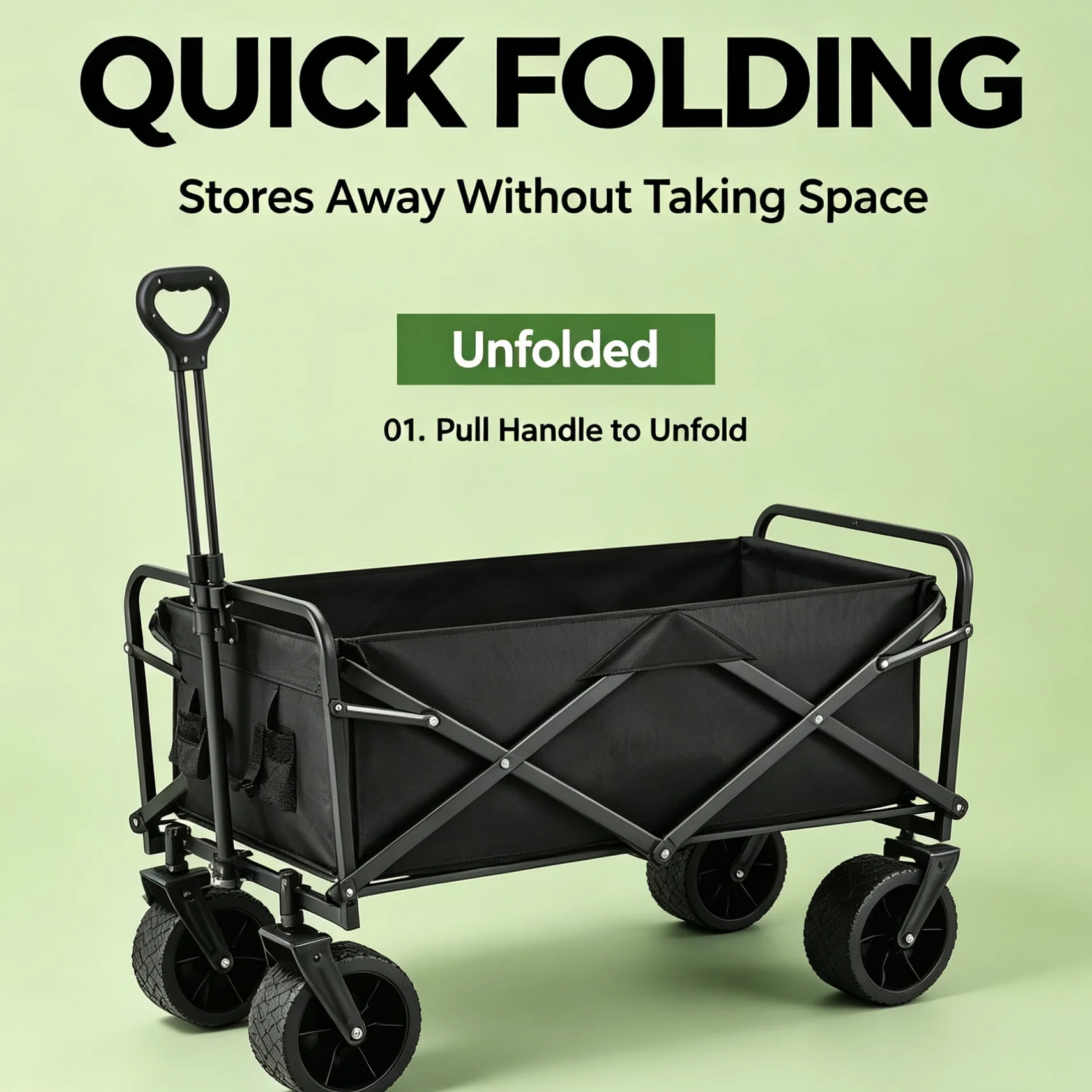 Portable Power Assisted Electric Camping Cart, Foldable Wagon with Large Off Road Wheels for Camping, Yard Grocery Hauling