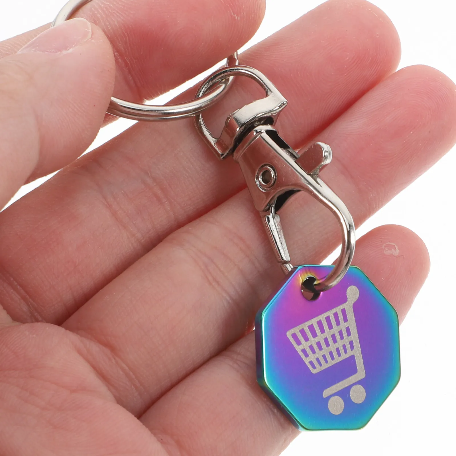 6Pcs Stainless Steel Trolley Token Keychain Supermarket Shopping Cart Coin Holder Portable Elegant Keyring for Daily Use Family