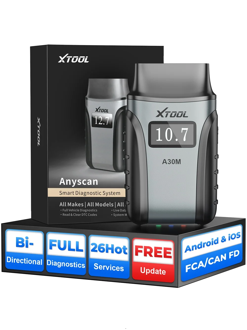 XTOOL Anyscan A30M BT OBD2-scanner Autodiagnostische hulpmiddelen 26+ Resets Actieve test CANFD FCA Autoauth Alle levenslange gratis update - afbeelding 2