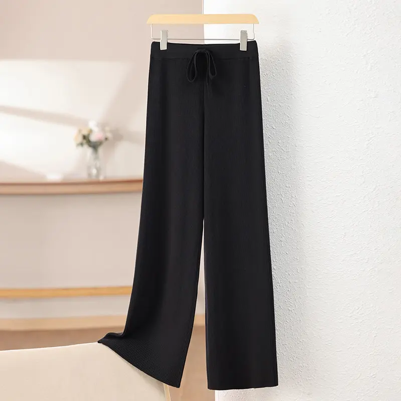 Cashmere wide-leg pants women's high waist drooping mop pants loose casual Joker knitted pants