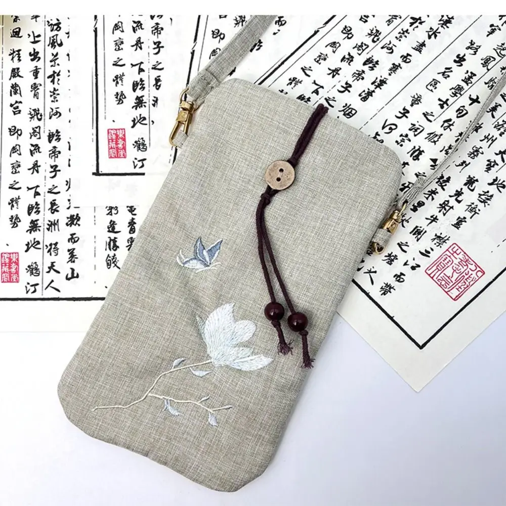 

Ancient Style Embroidery Phone Bag Chinese Style Purse Versatile Crossbody Bag Handbags Cotton Linen Flower Shoulder Bag