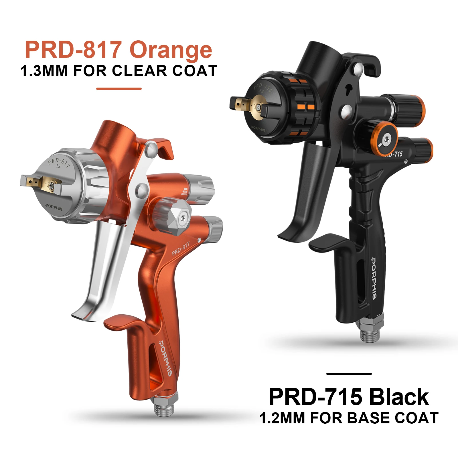 PORPHIS PRD-817 PRD-715 PRD-716 No Cup Dual Car Paint Spray Gun Set  Spray Gun for Automotive Clear Basecoat Work Body Shop Tool