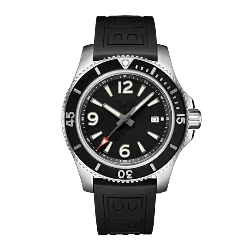 

Top Luxury Black Mens Automatic Mechanical Luminous Complete Calendar Stainless Steel Rotating Bezel Rubber Wristwatch