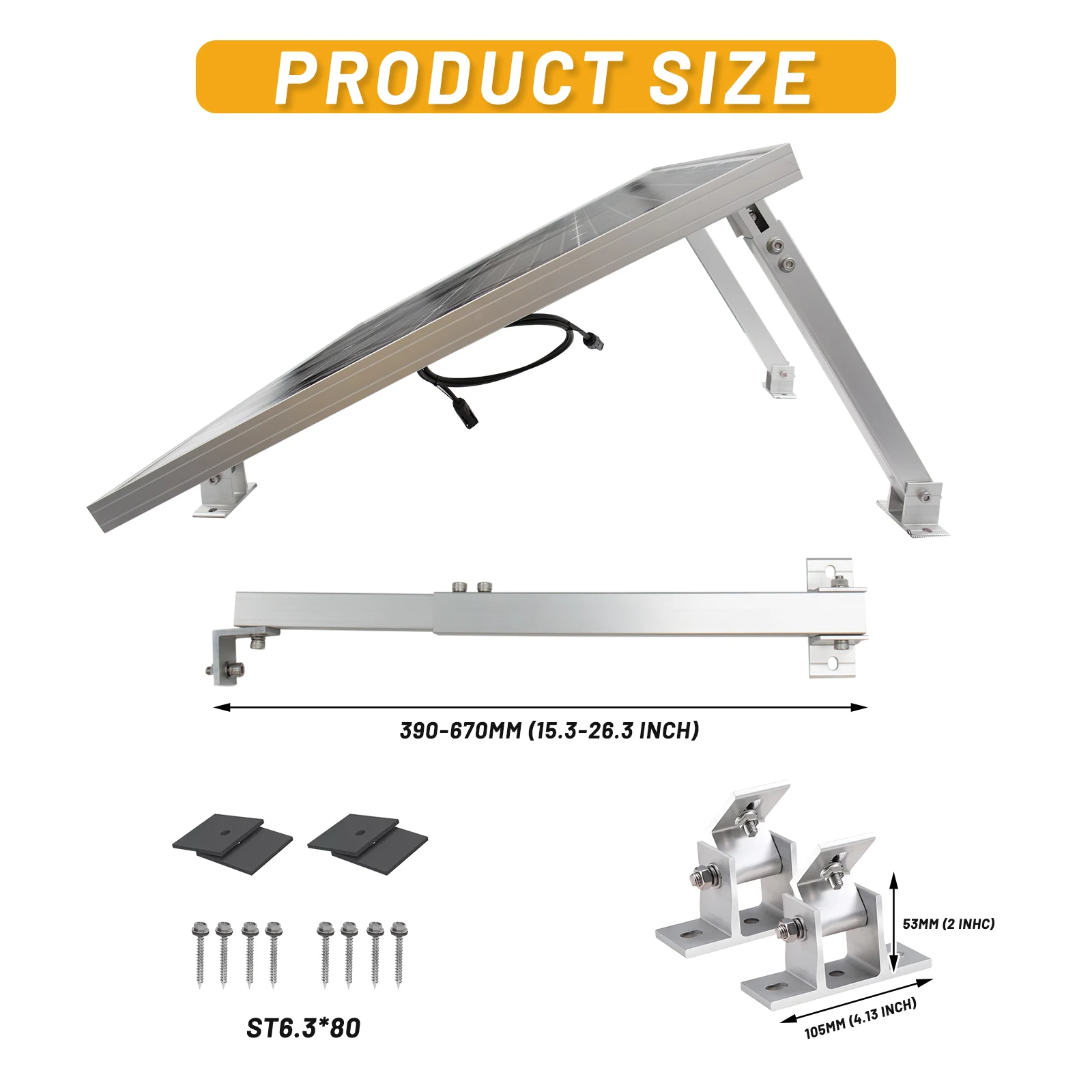 CP-SETUNO 26in Adjustable Solar Panel Tilt Mount Brackets Support up to 100W-500 Watt Solar Panel for Any Flat Surface, Roof, RV