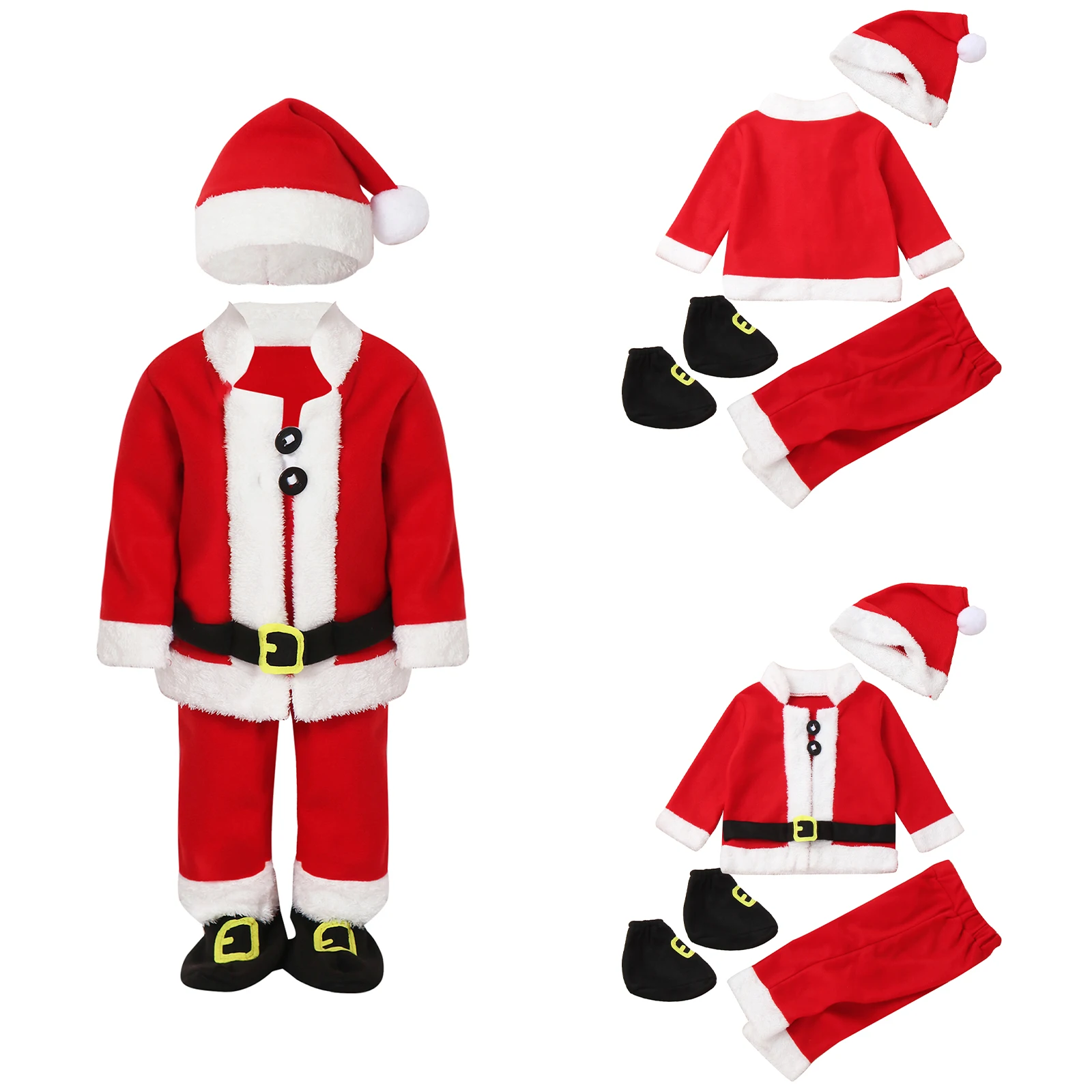 Newborn Baby Christmas Clothes 4 Pieces Santa Claus Cosplay Costume Kids Suit for Boys Girls Show Santa Christmas Party Suit