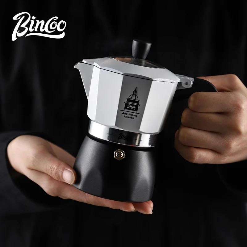 

Кофеварка Bincoo Premium Moka с двойным клапаном и ручной кофемолкой для домашнего приготовления эспрессо, итальянское оборудование для заваривания на плите