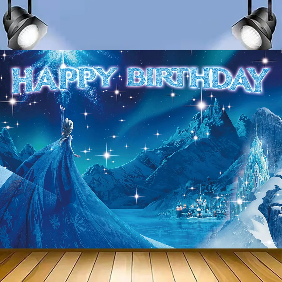 Ice Castle Princess Birthday Background Decor Anna Elsa Baby Girls Party Backdrop Photographic Customized Name For Photo Studio