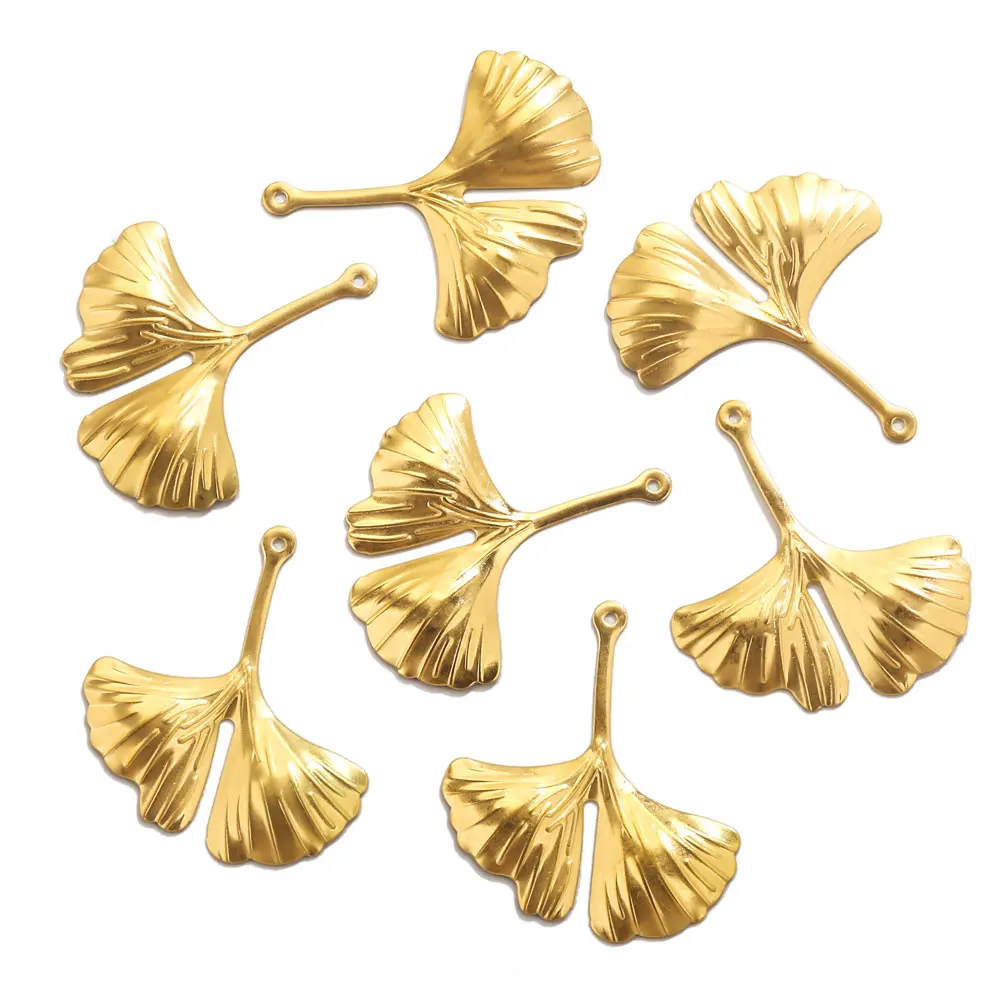 20pcs Gold Plated Stainless Steel Ginkgo Leaf Charms For Earring Jewelry Makings DIY Pendant Jewelry Findings Craft Supplies