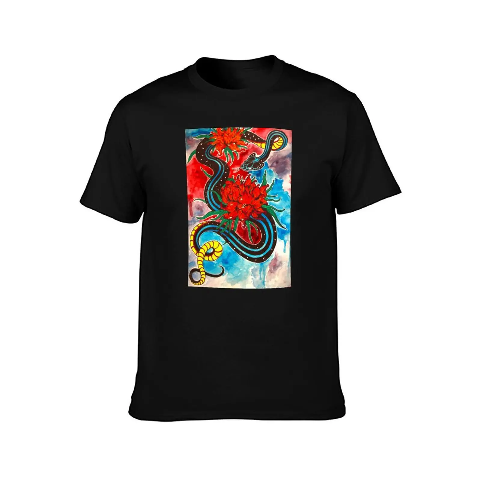 Snake and Flowers T-Shirt Casual Breathable Short Sleeve Top T-Shirt