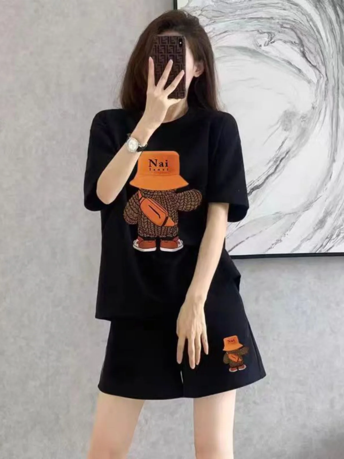 

Summer Student Short Sleeve Two-Piece Set Loose Casual Sports Style Shorts Anti-Aging Bear Suit for Women Online Exclusive